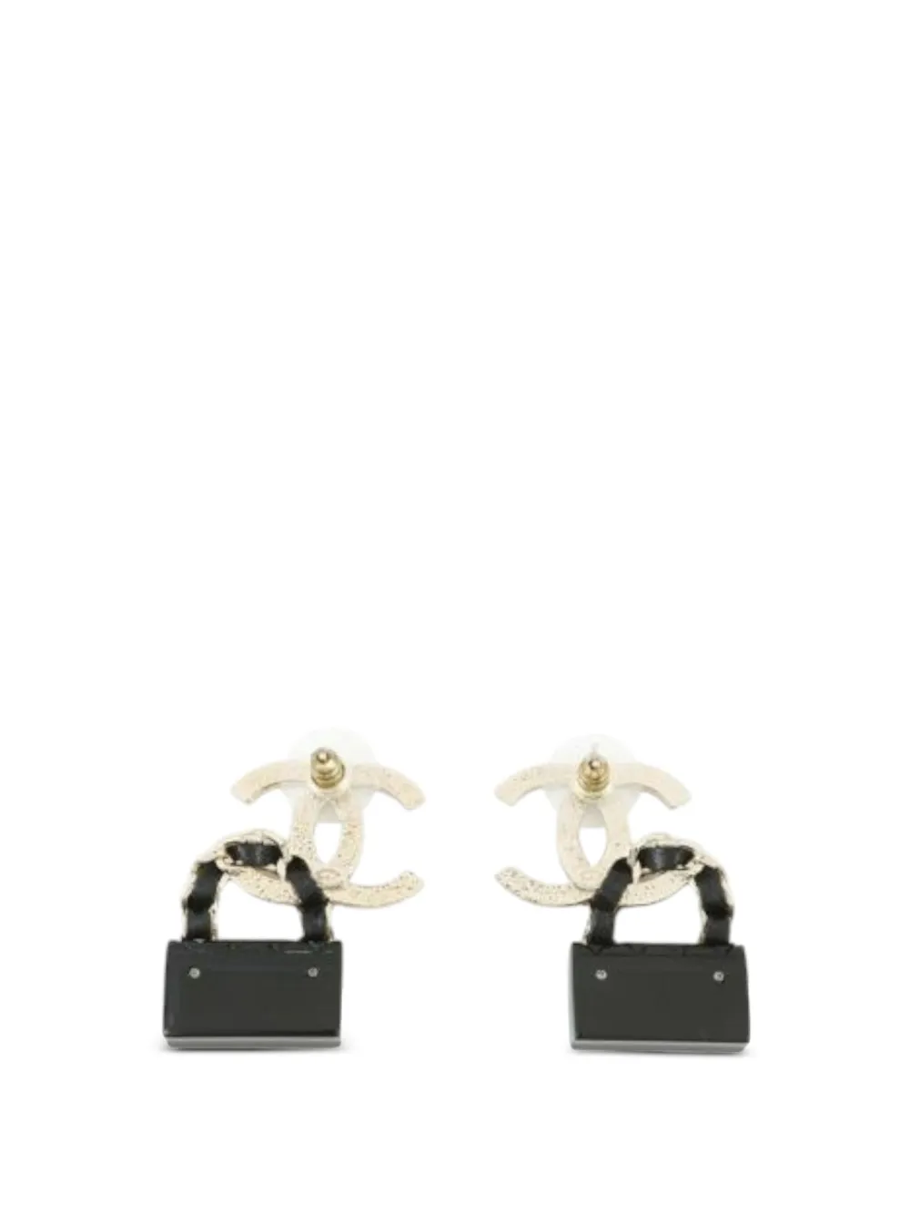 Pre-owned Chanel 2023 Gold Plated Resin Quilted Cc Flap Bag Drop Earrings Costume Earrings