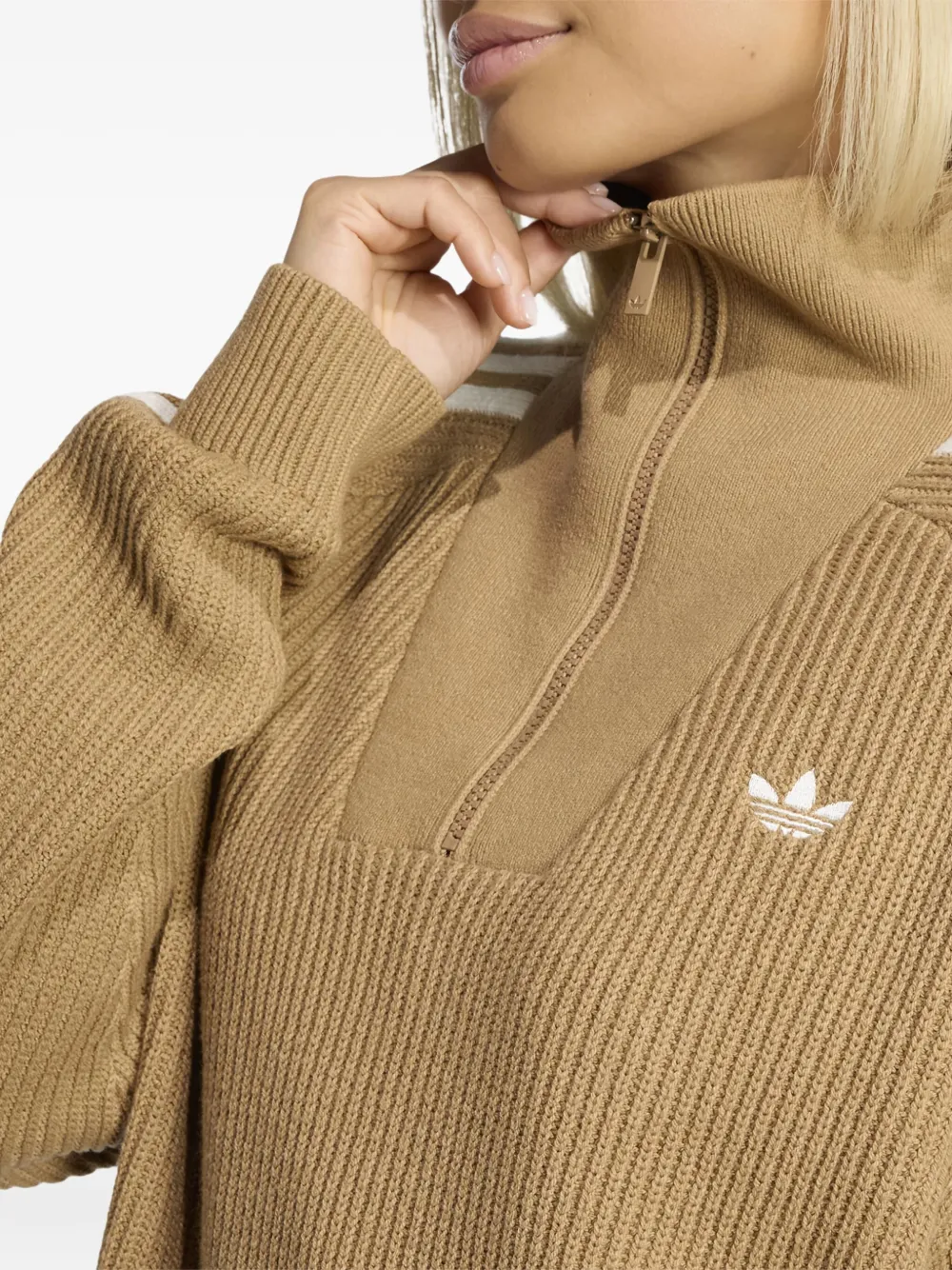 adidas Trui met trechterhals en ritsdetail Beige