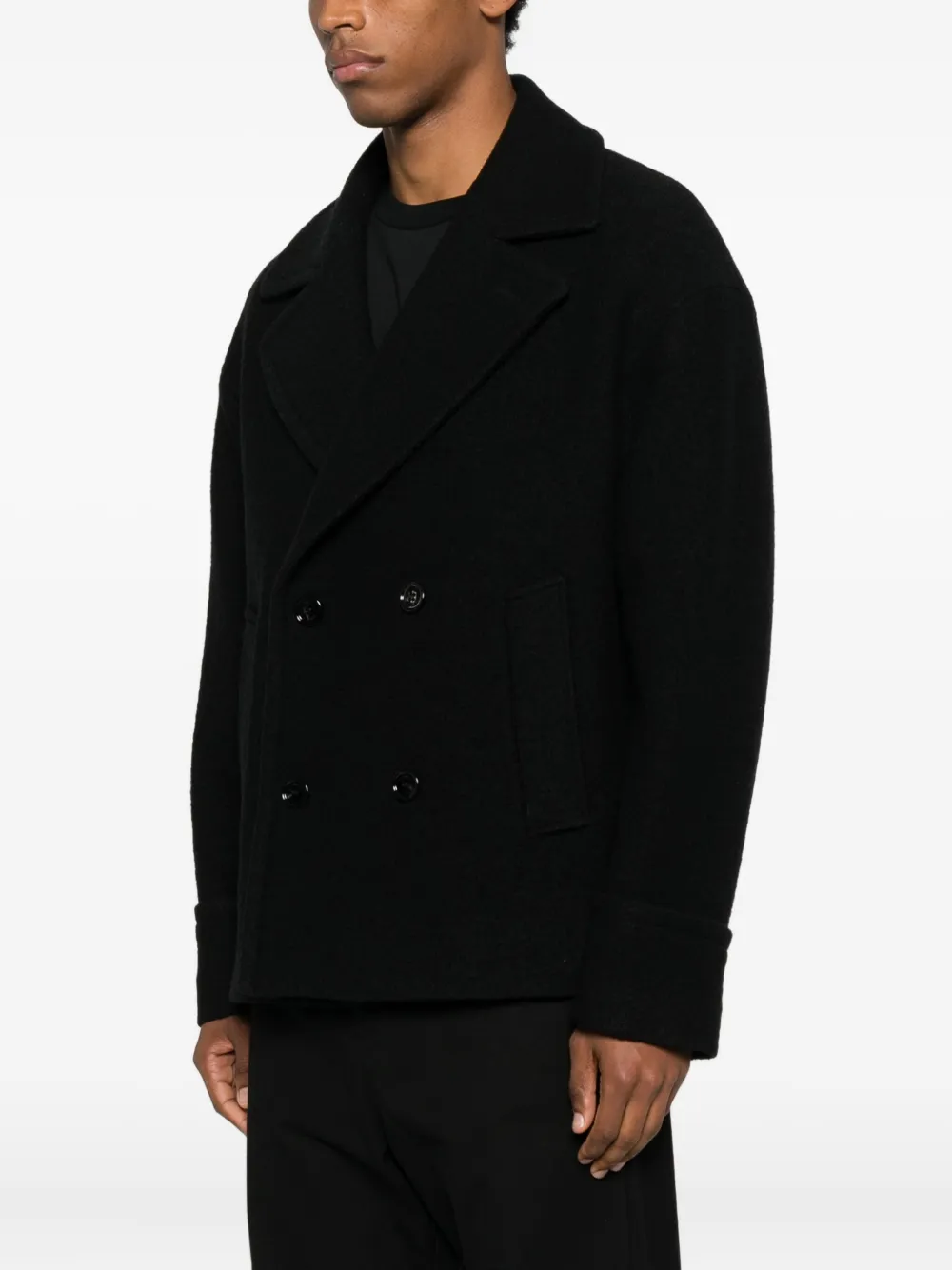 Les Hommes Urban Double-breasted Coat In Black