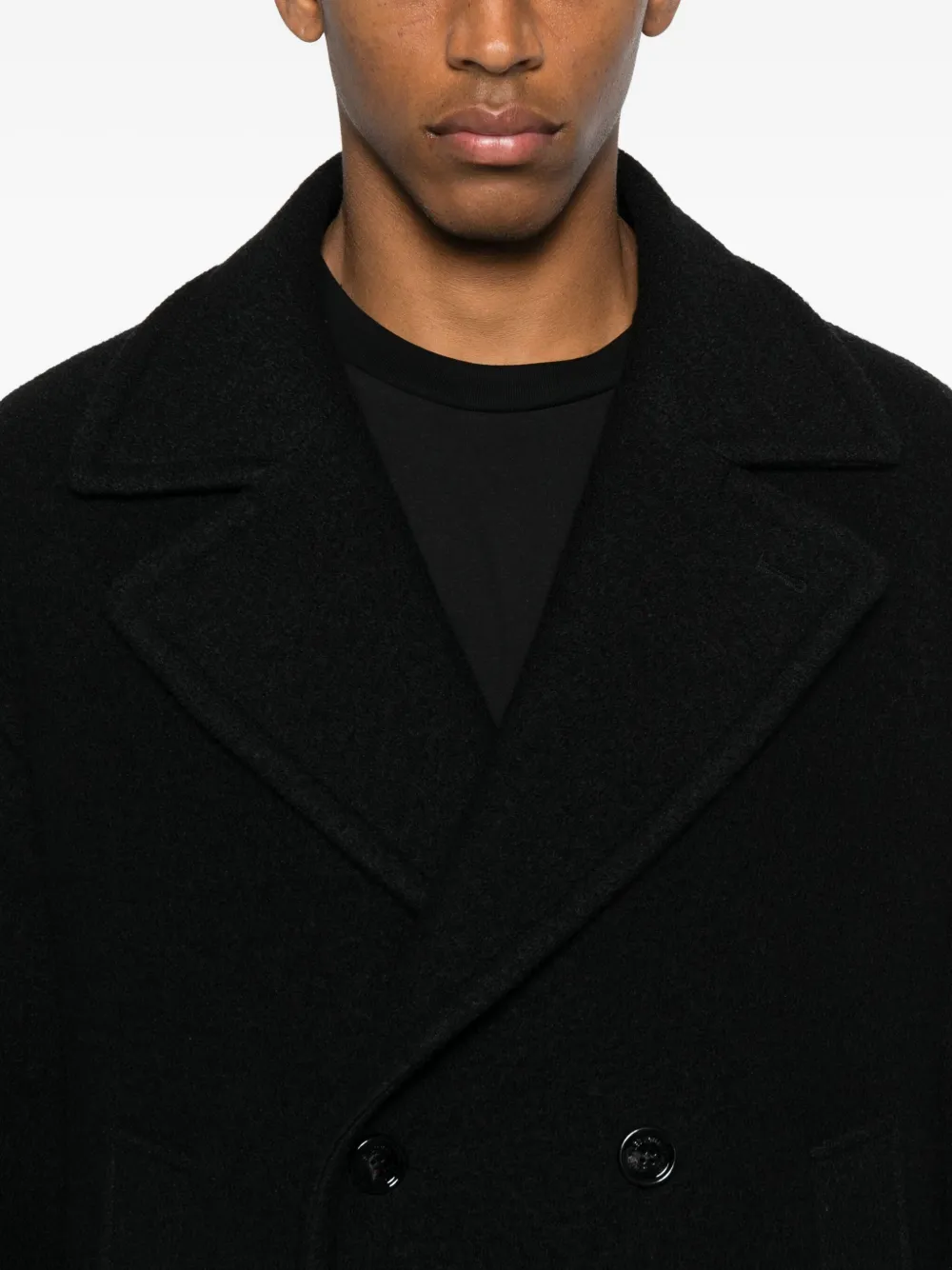 Les Hommes Urban Double-breasted Coat In Black