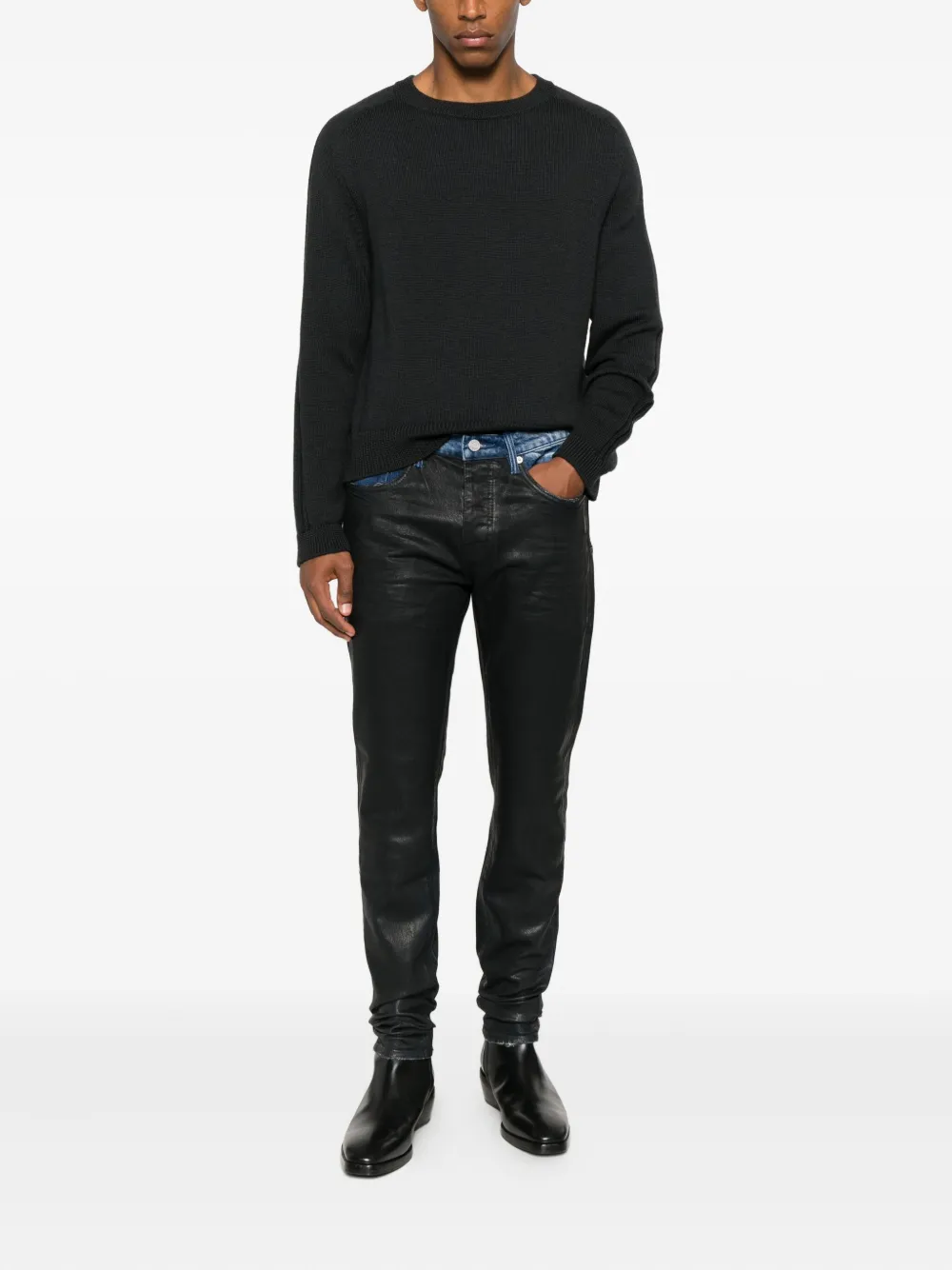 Purple Brand coated raw hem denim - Zwart