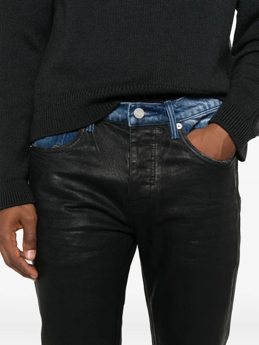 Purple Brand Coated Raw Hem Denim In Black