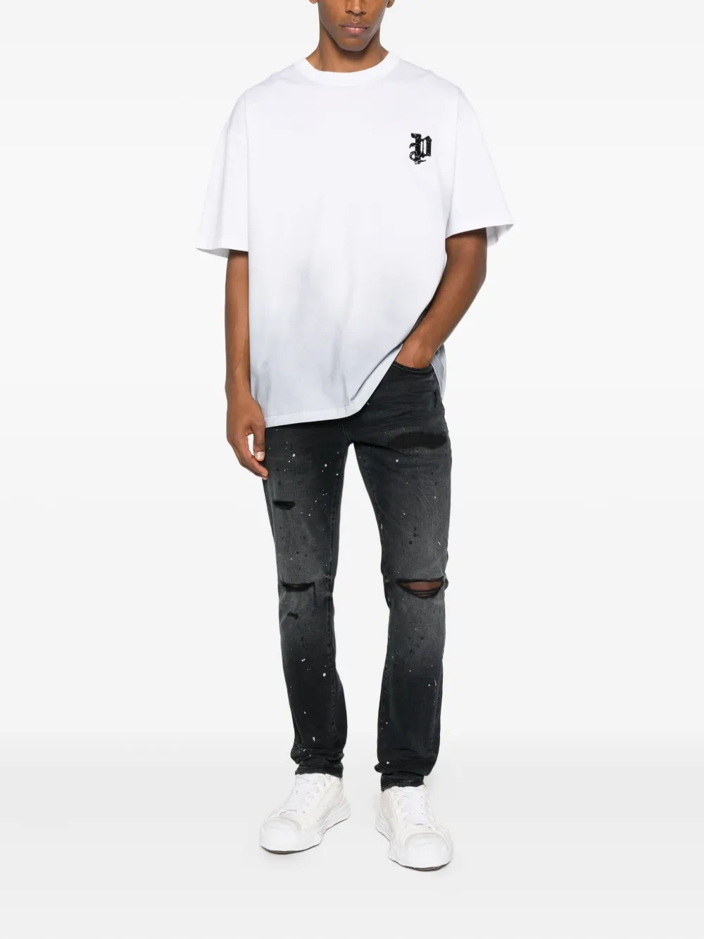 Purple Brand distressed splatter denim - Zwart