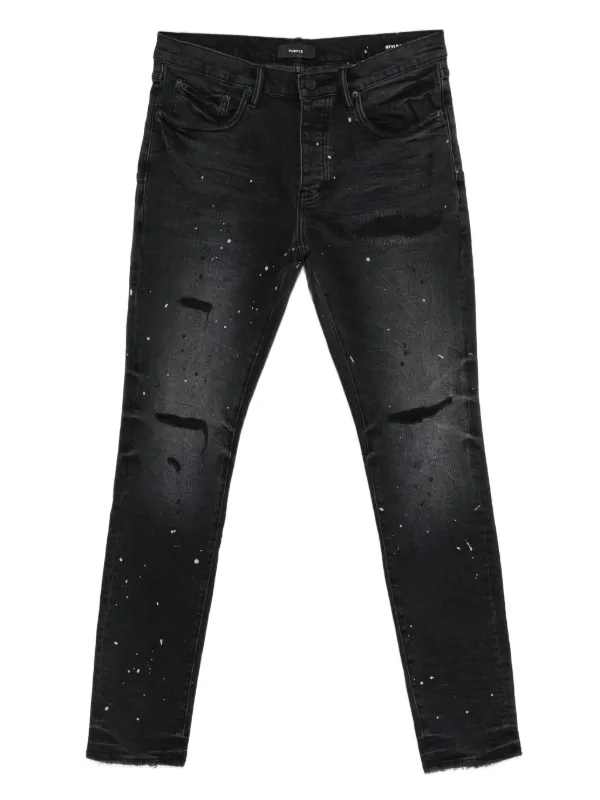 Purple Brand Distressed Splatter Denim Black FARFETCH