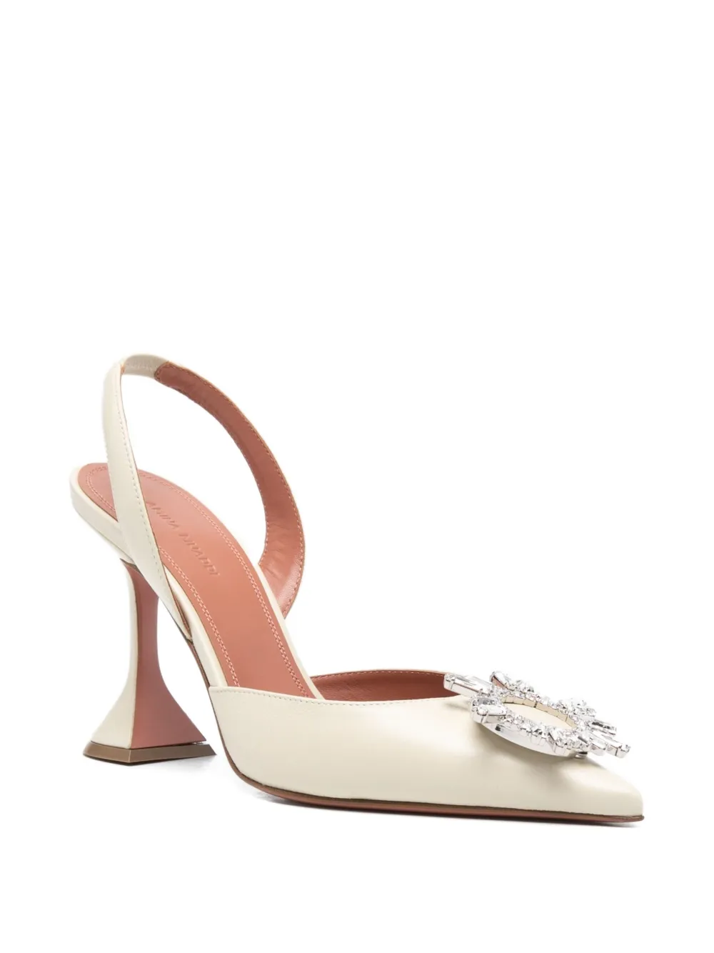 Amina Muaddi 95 mm Begum slingback pumps met kristallen Beige