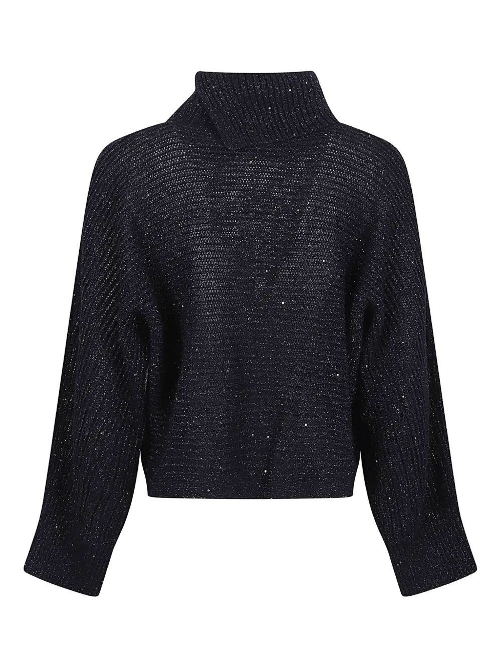 Peserico High Neck Cropped Knit Sweater With Sparkle In Black