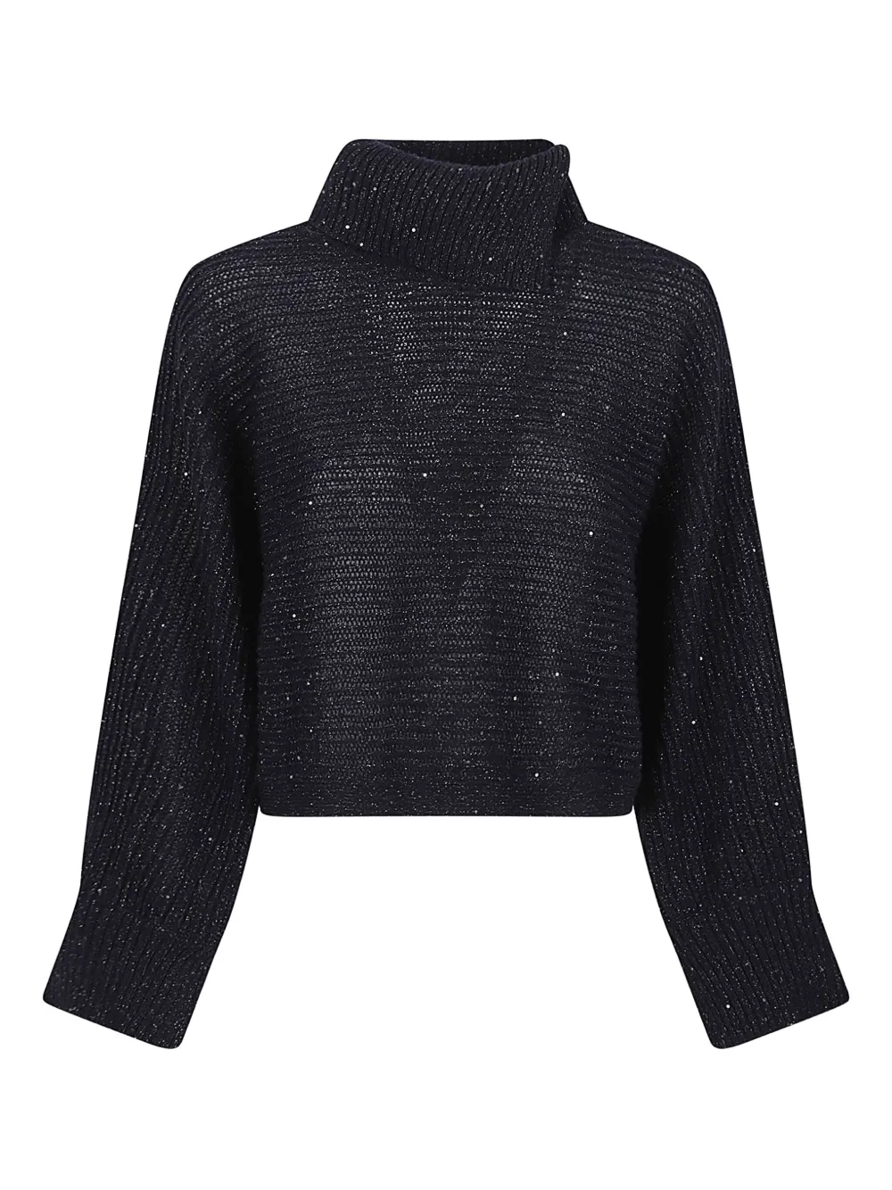 Peserico High Neck Cropped Knit Sweater With Sparkle In Black