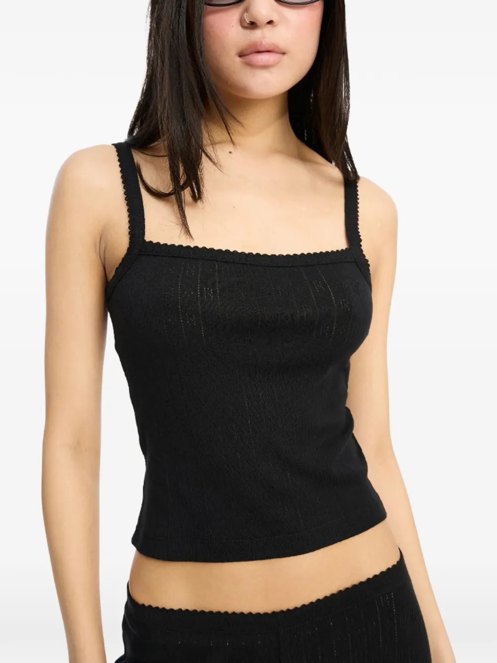 Rotate Birger Christensen Pointelle Top In Black