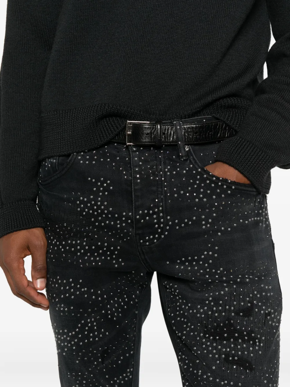 Purple Brand Embellished Distressed Denim In Black