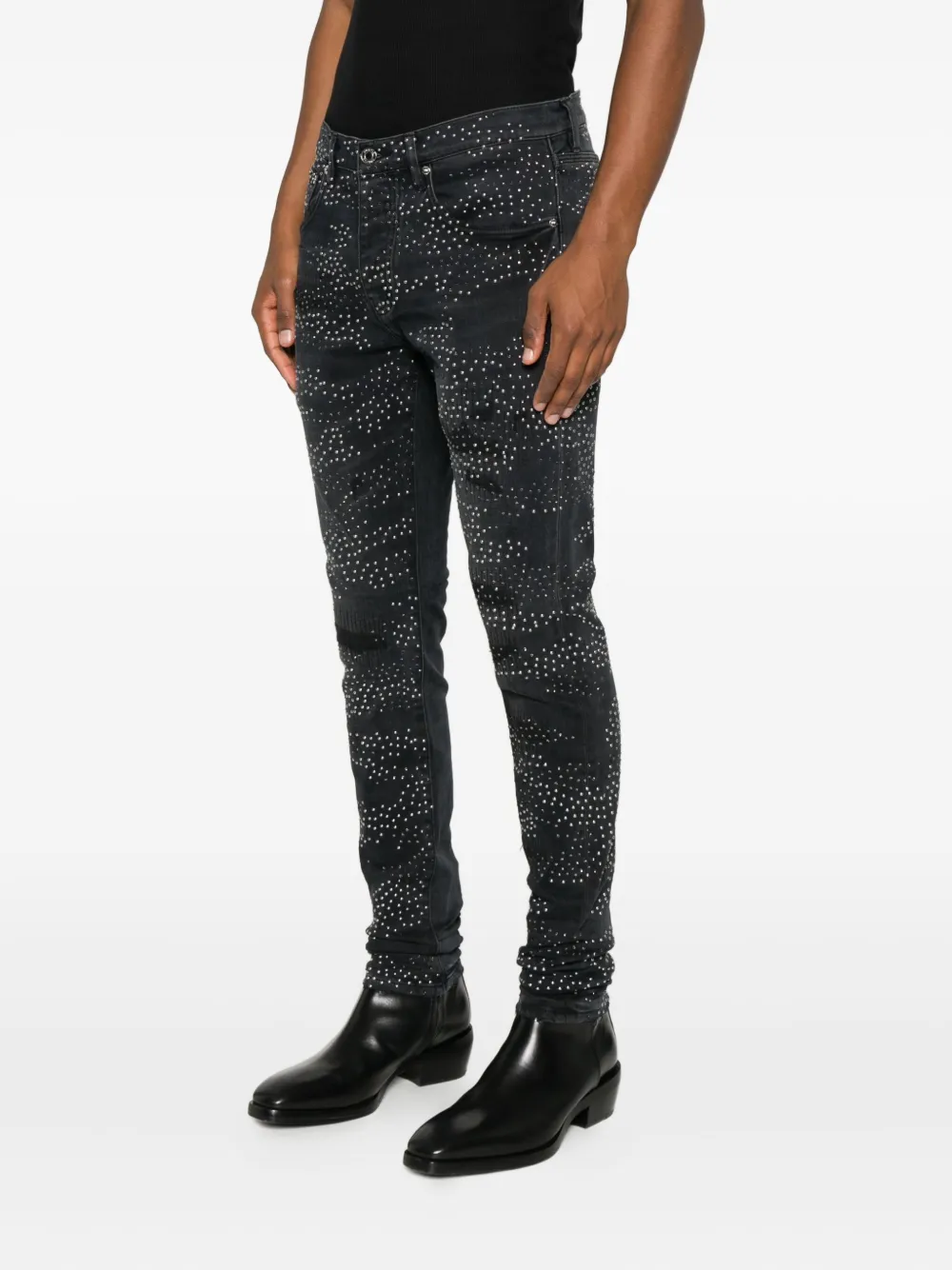 Purple Brand Embellished Distressed Denim In Black