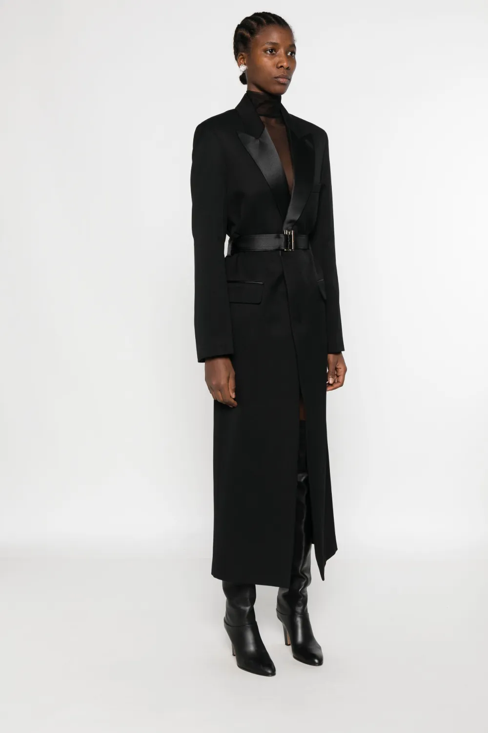 Victoria Beckham Shawl-lapel Slit Coat In Black