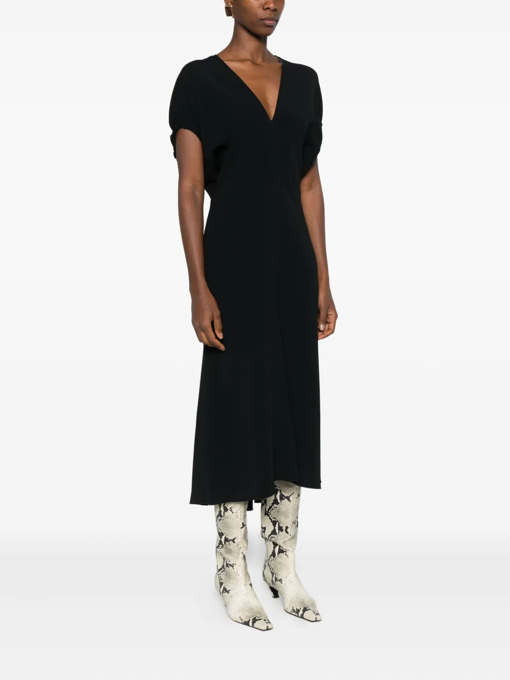 Victoria Beckham Edith V-neck Midi Dress In Black