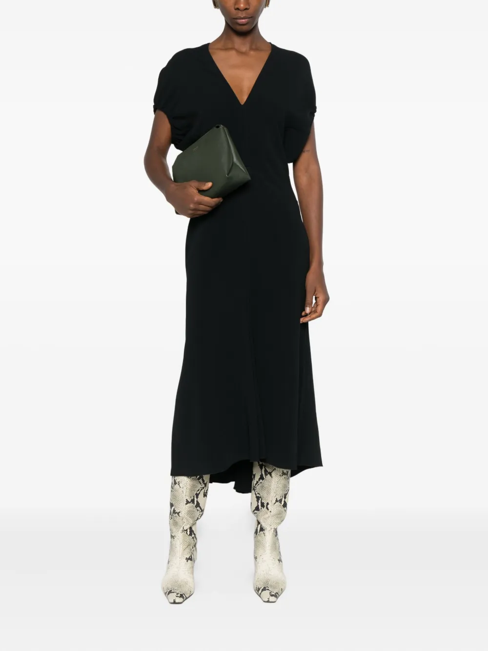 Victoria Beckham Edith v-neck midi dress - Zwart