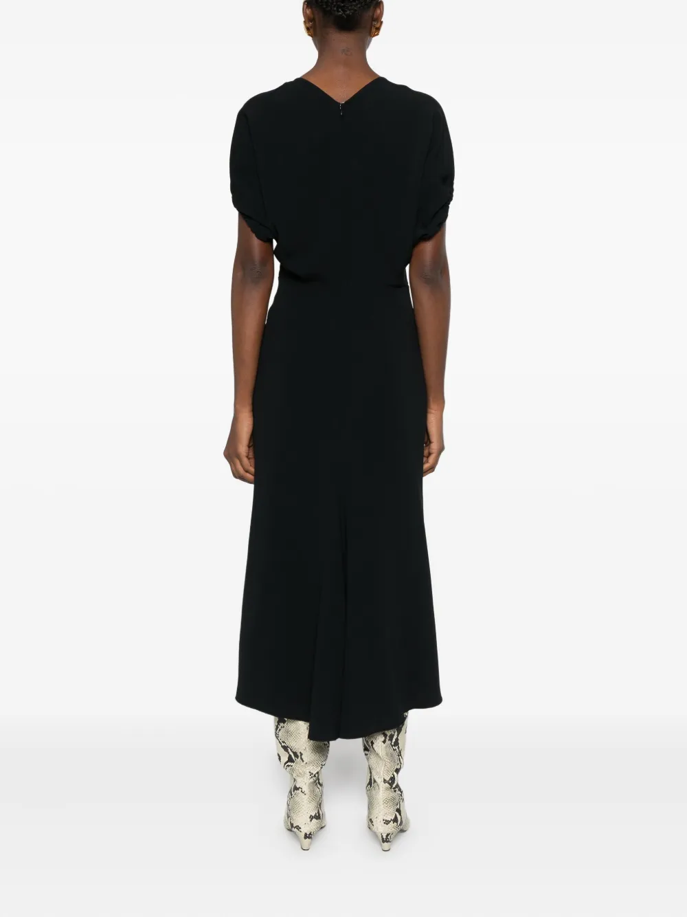 Victoria Beckham Edith V-neck Midi Dress In Black