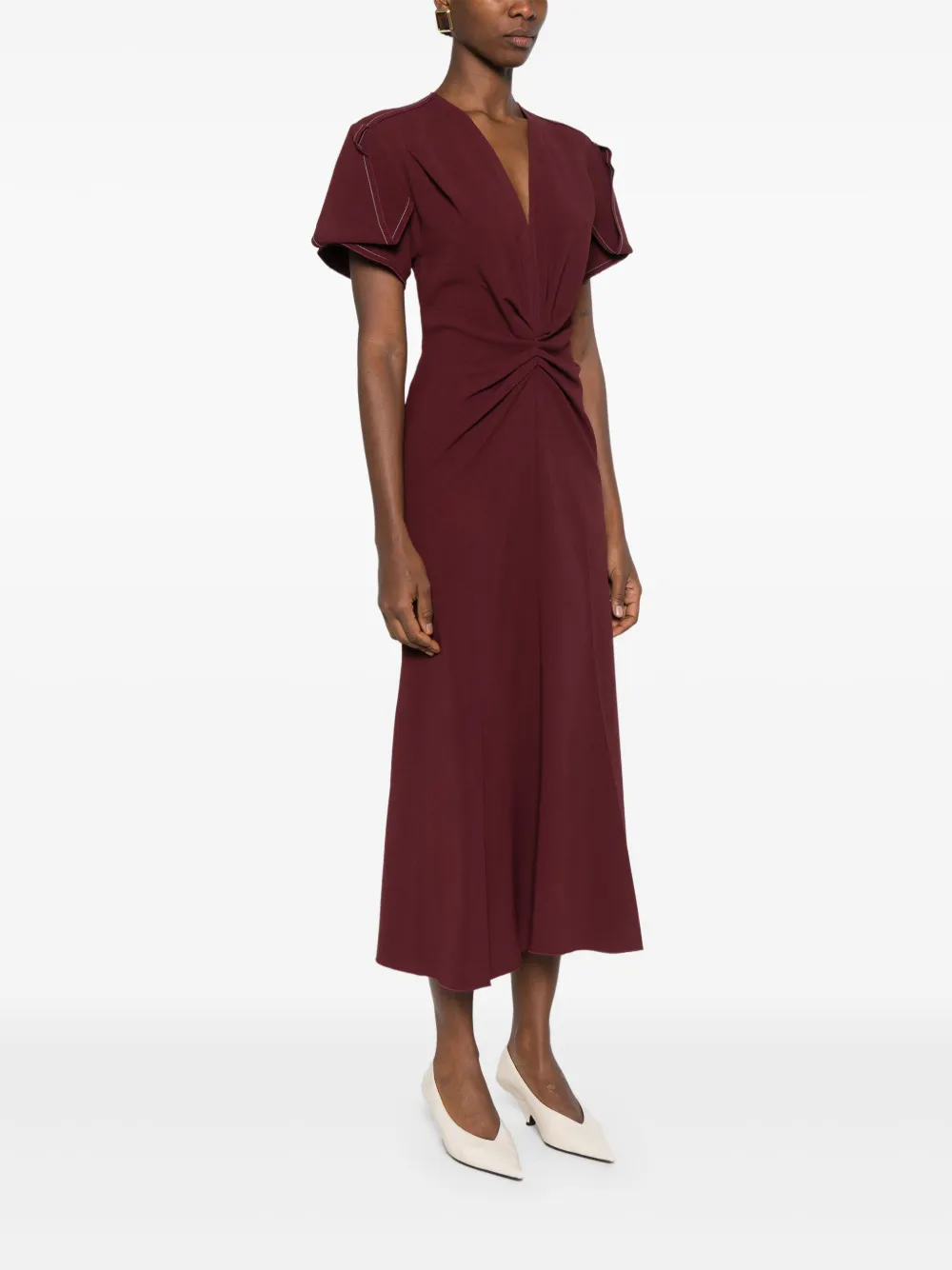 Victoria Beckham Eve Ruffle Midi Dress In Red
