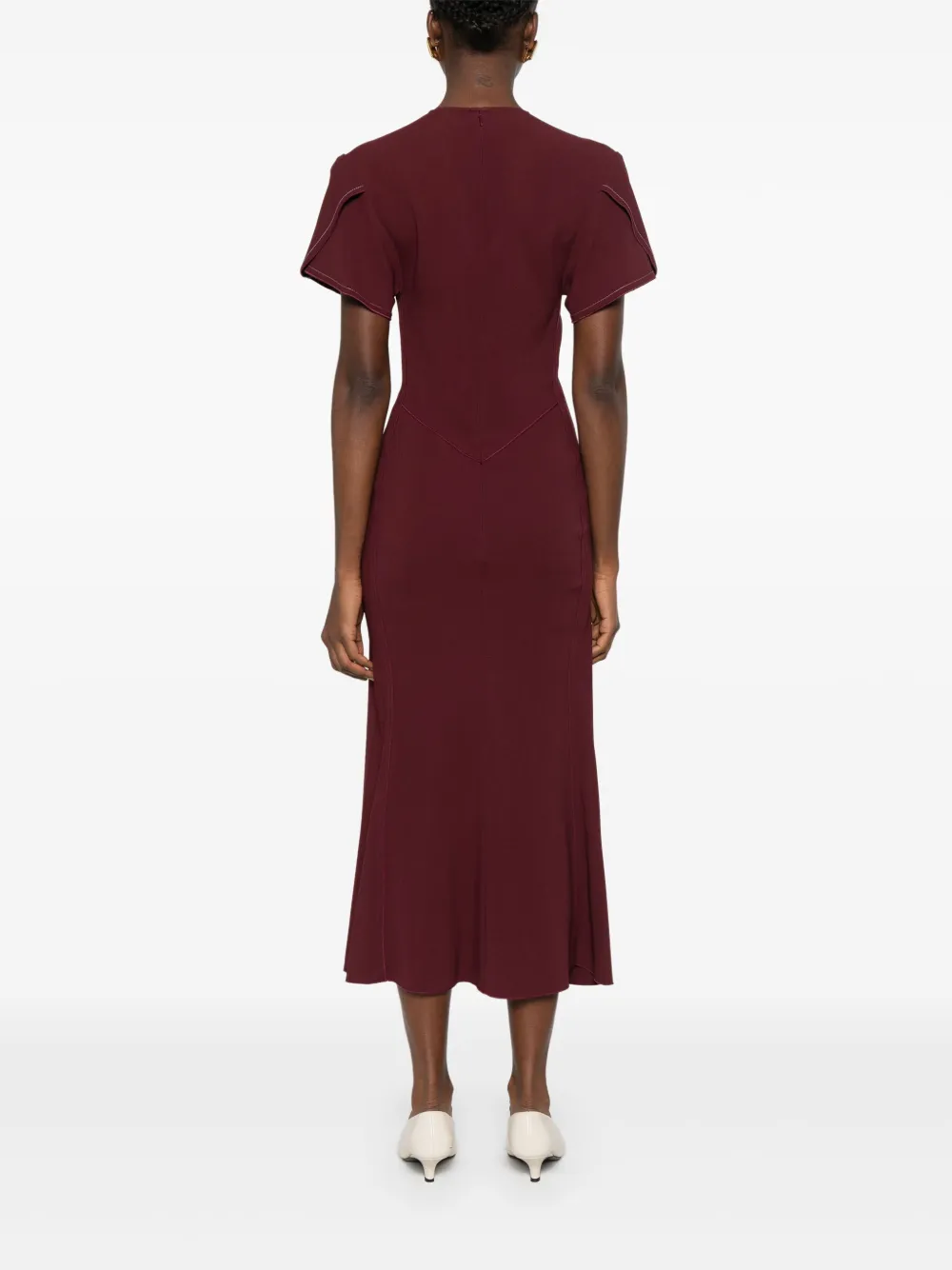 Victoria Beckham Eve Ruffle Midi Dress In Red