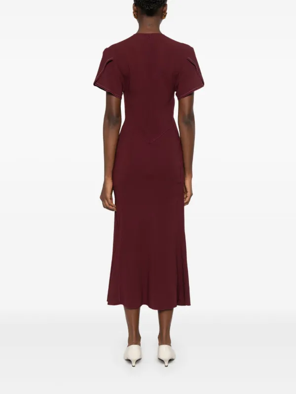victoria beckham burgundy dress Victoria Beckham Draped Midi Dress In Merlot 8