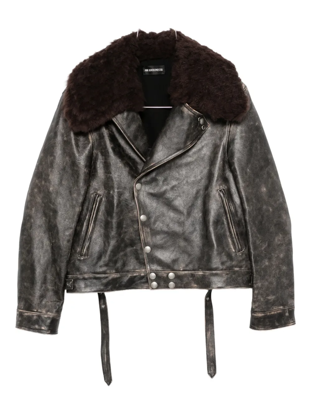 Ann Demeulemeester Binus Fur-collar Button Leather Jacket In Brown
