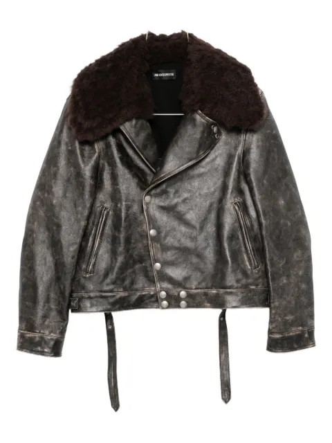 Ann Demeulemeester Binus fur-collar button leather  jacket
