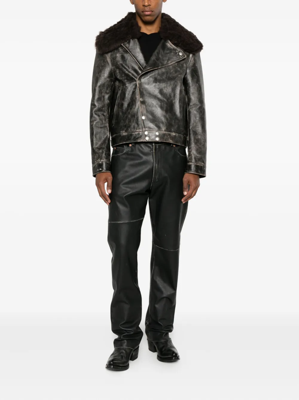 Ann Demeulemeester Binus Fur-collar Button Leather Jacket In Brown