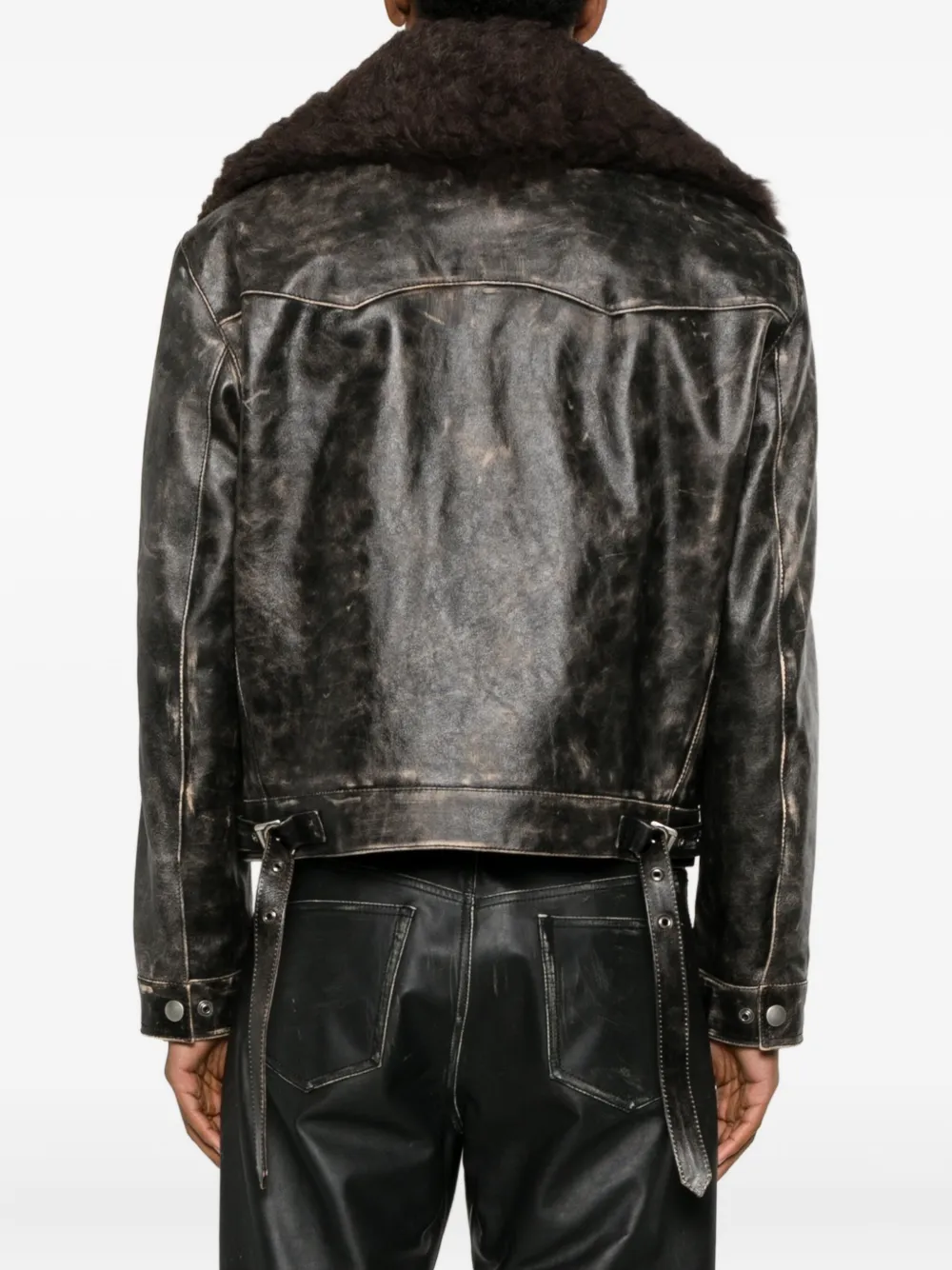 Ann Demeulemeester Binus Fur-collar Button Leather Jacket In Brown