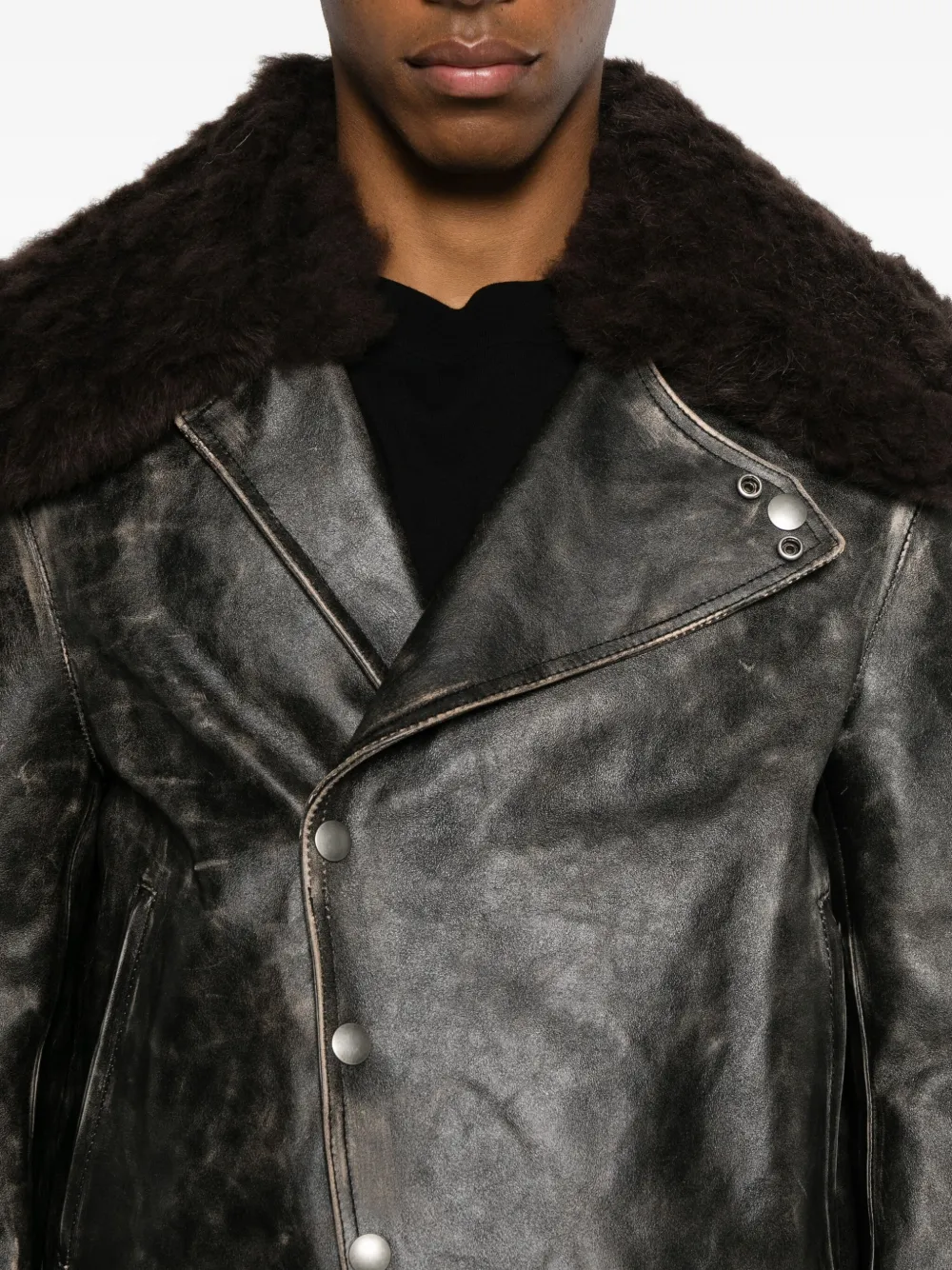 Ann Demeulemeester Binus Fur-collar Button Leather Jacket In Brown