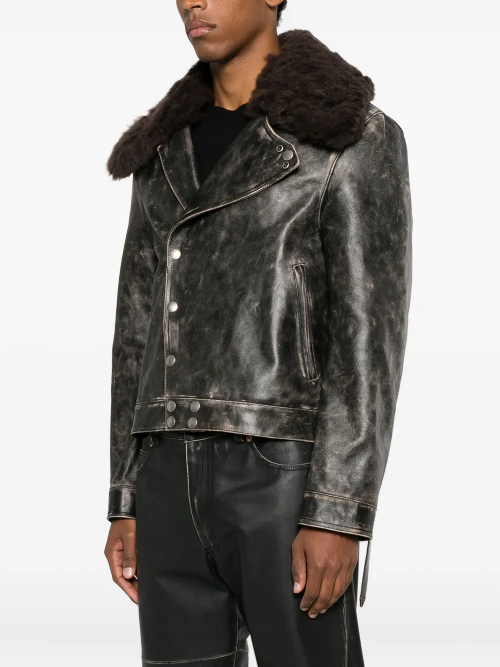Ann Demeulemeester Binus Fur-collar Button Leather Jacket In Brown