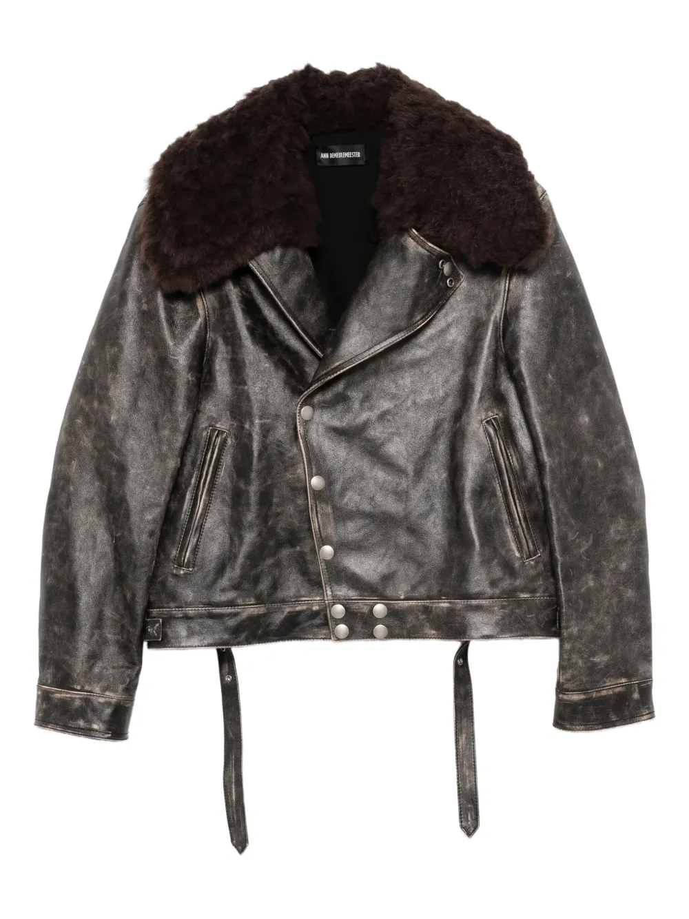 Ann Demeulemeester Binus fur-collar button leather  jacket | Black | Image 1