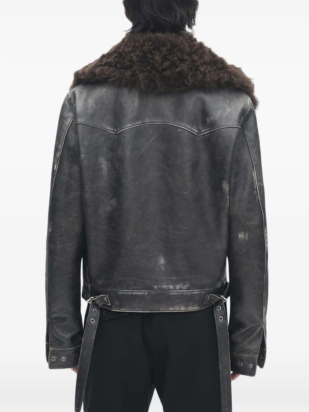  Ann Demeulemeester Binus Fur-collar Button Leather Jacket - Black 