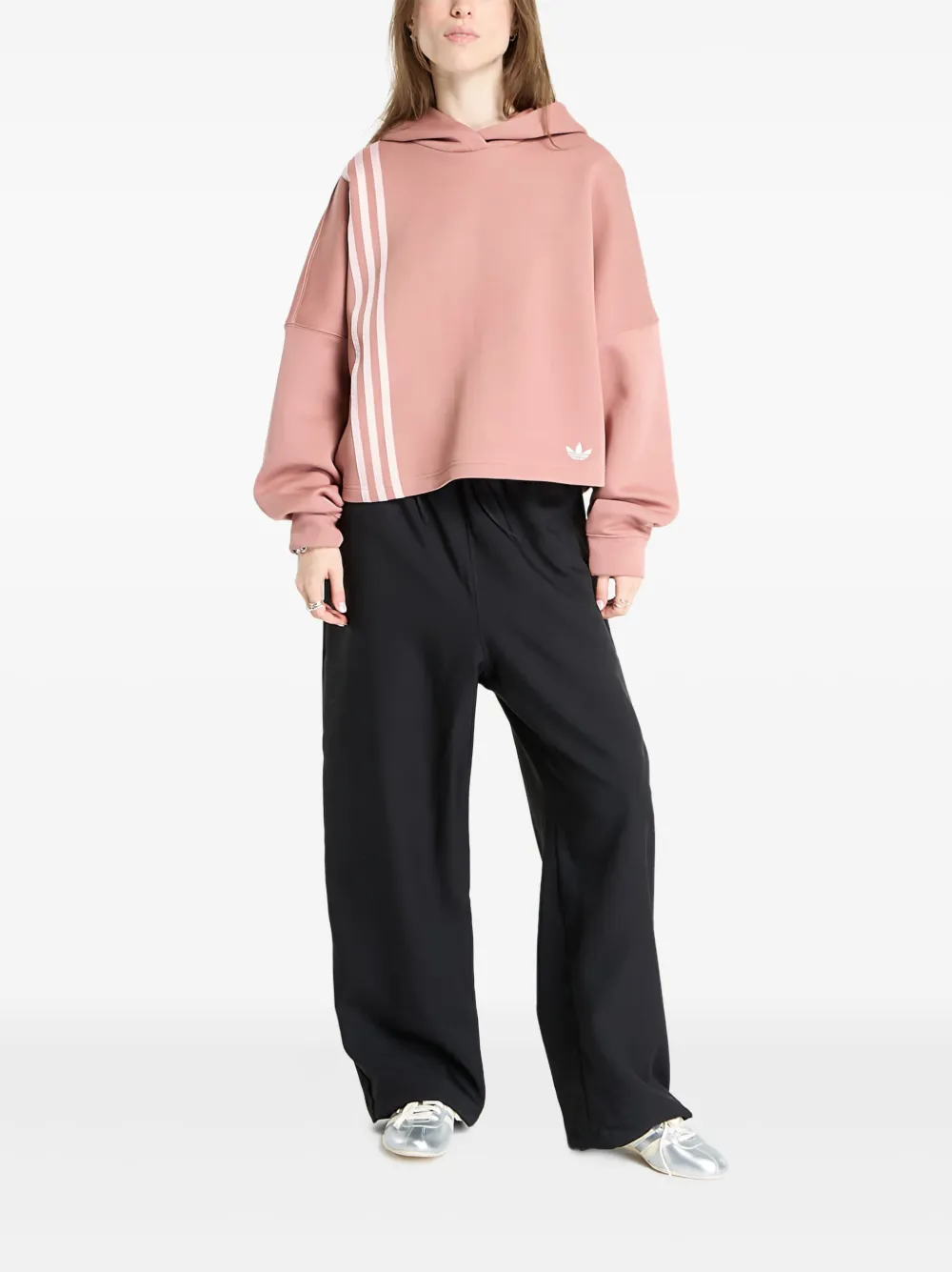 adidas Geplooide gestreepte hoodie Roze