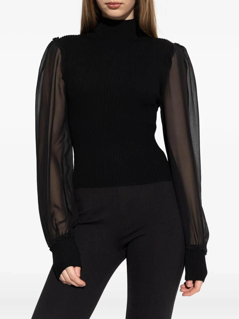 Frame Sheer-sleeve Blouse In Black