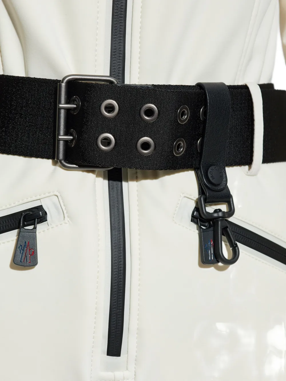 Moncler Tailored Suit With Belted Waist And Quilted Sleeves In White