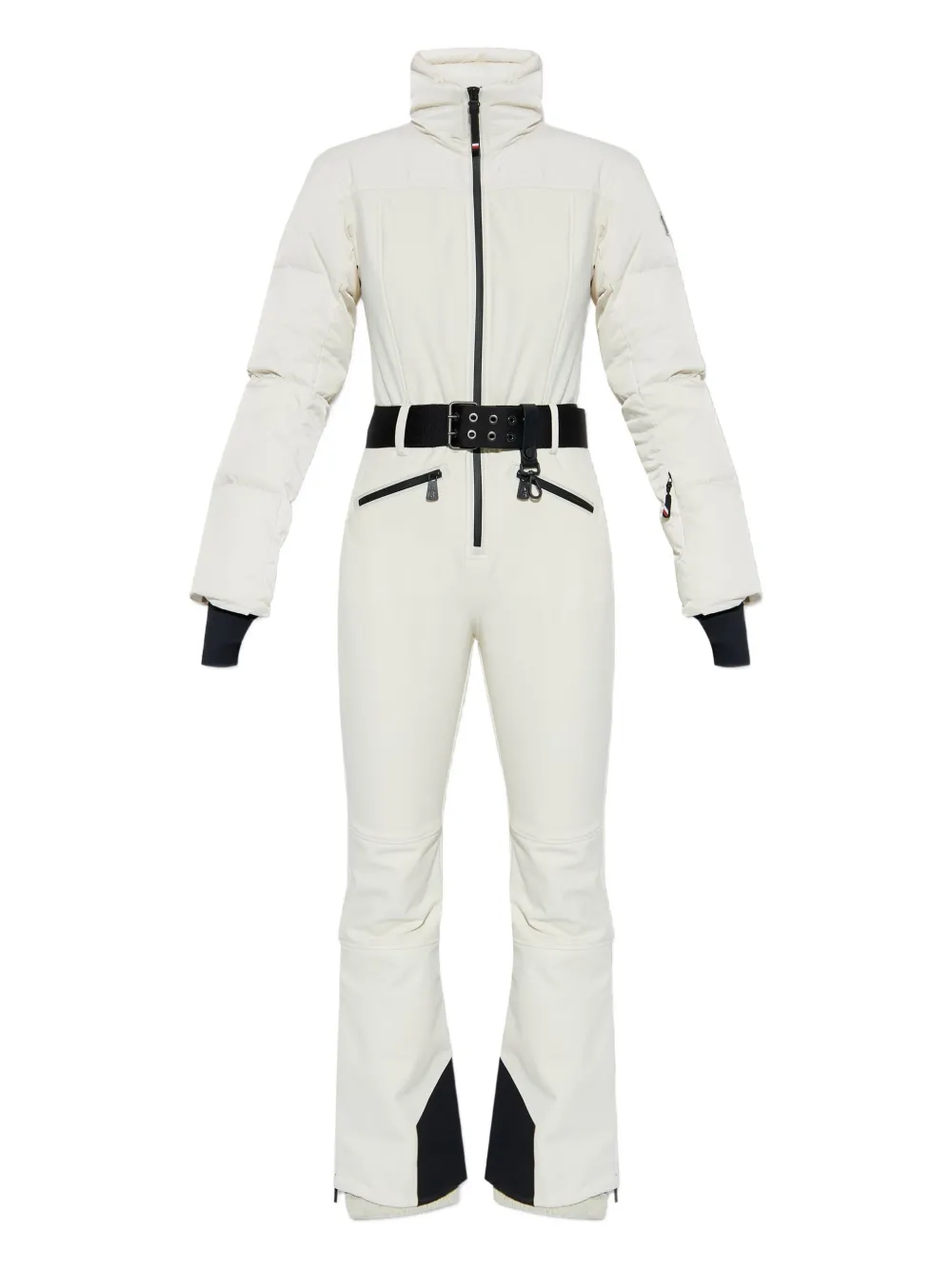 Moncler Tailored Suit With Belted Waist And Quilted Sleeves In White