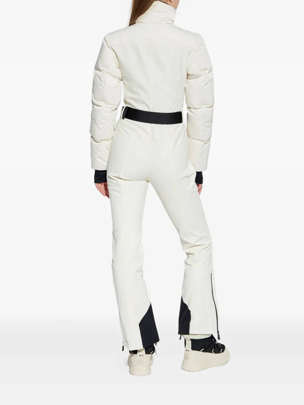 Moncler Tailored Suit With Belted Waist And Quilted Sleeves In White