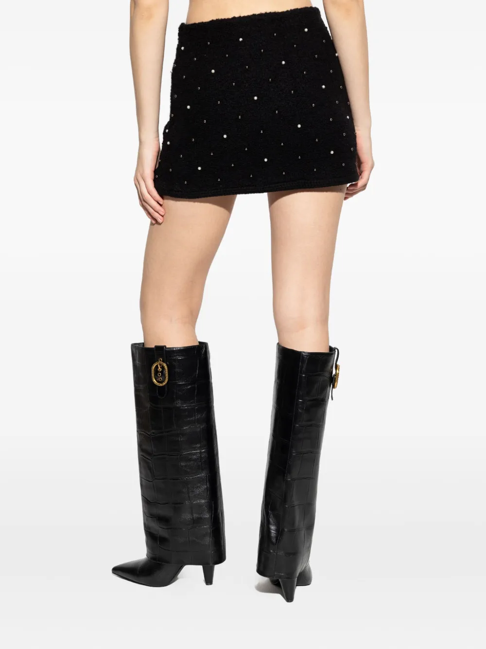 Frame Pearl-embellished Mini Skirt In Black