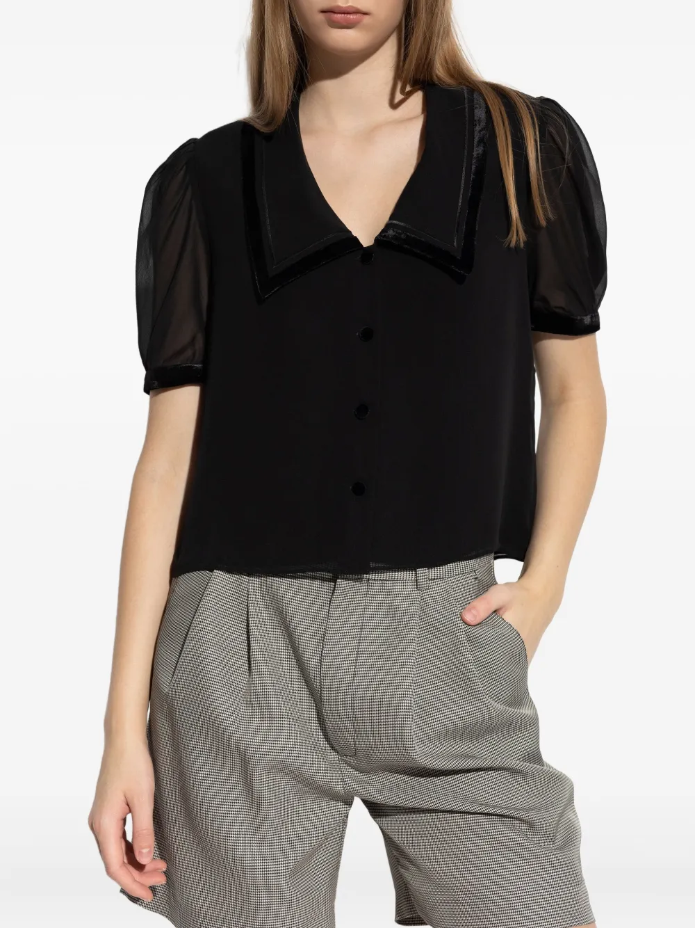 Frame Velvet-trim Blouse In Black