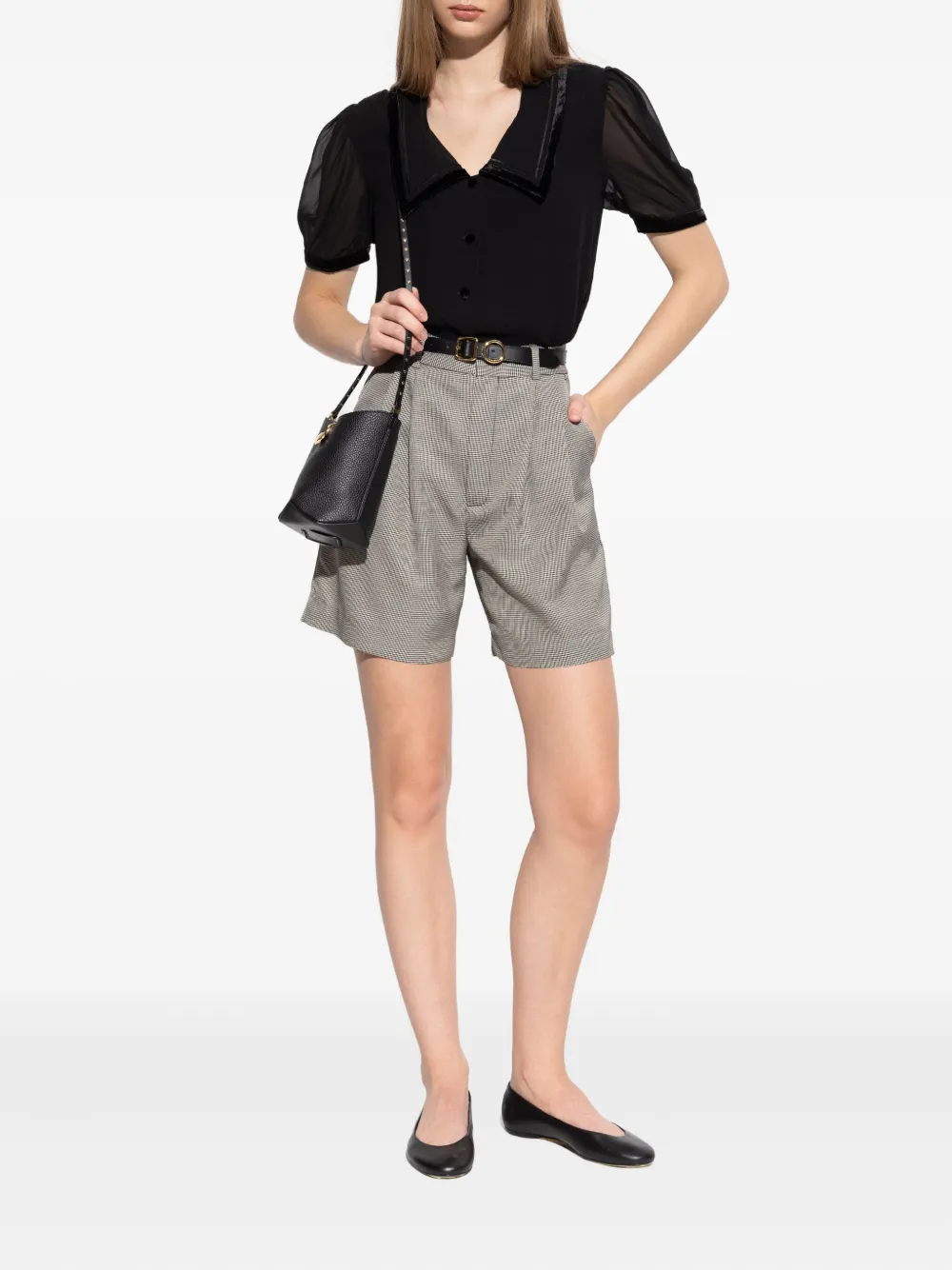 Frame Velvet-trim Blouse In Black