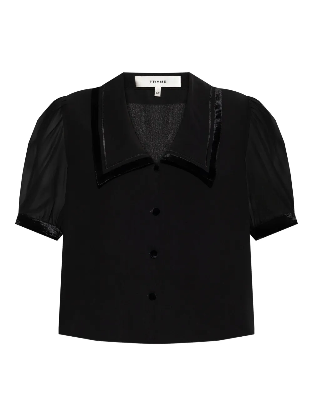 Frame Velvet-trim Blouse In Black