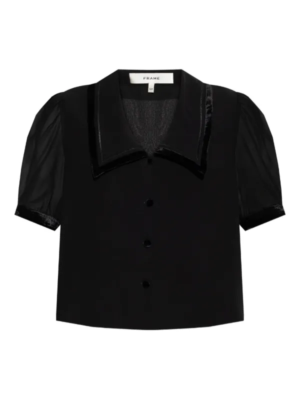 Frame Velvet-trim Blouse in Black