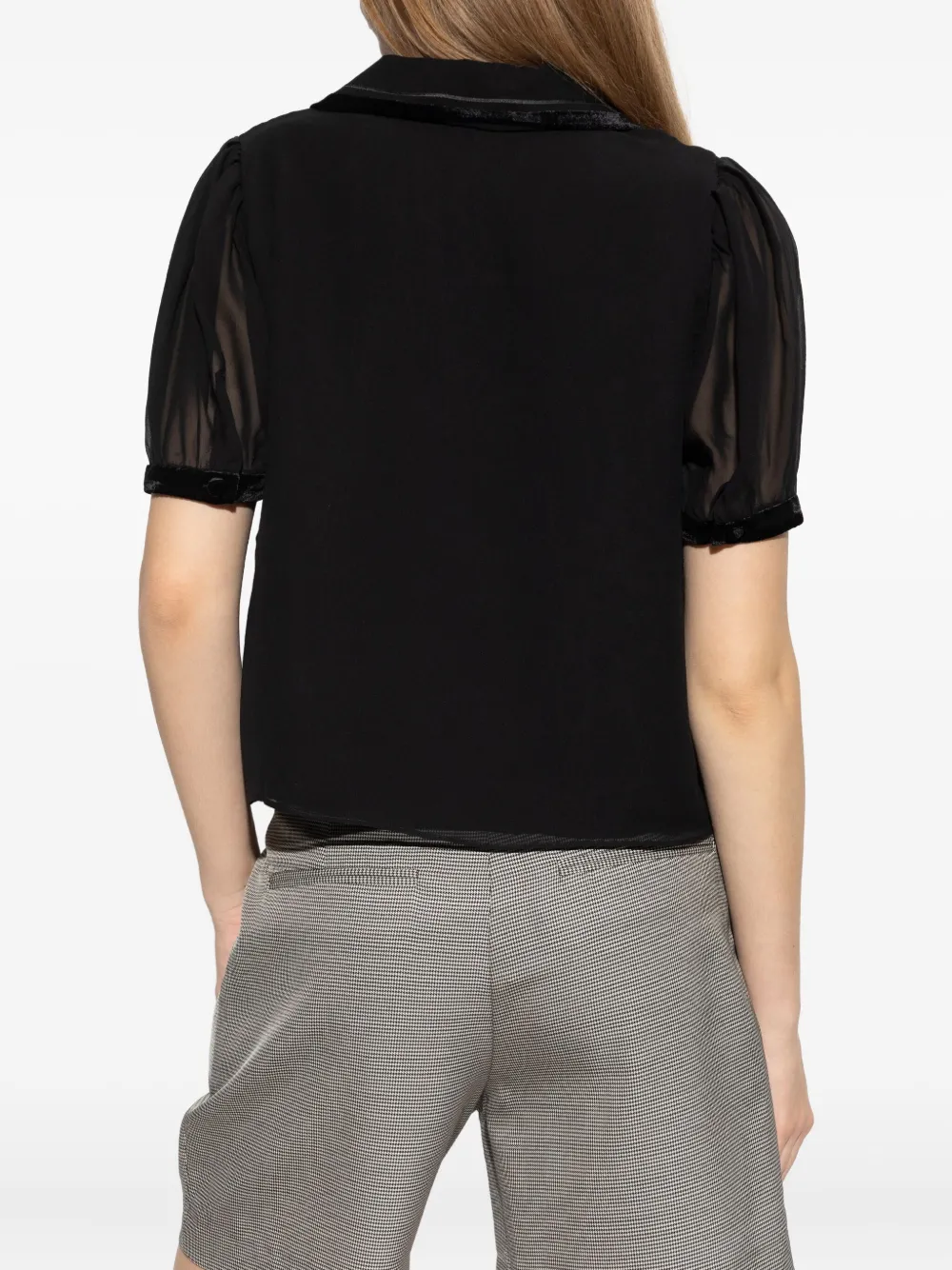 Frame Velvet-trim Blouse In Black