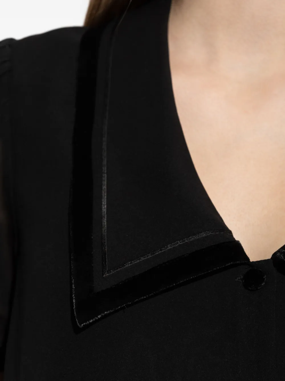 Frame Velvet-trim Blouse In Black