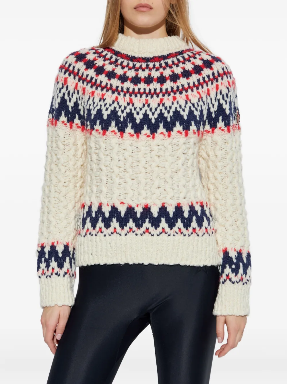 Moncler Grenoble Geometric Jacquard Wool Blend Jumper In Neutral