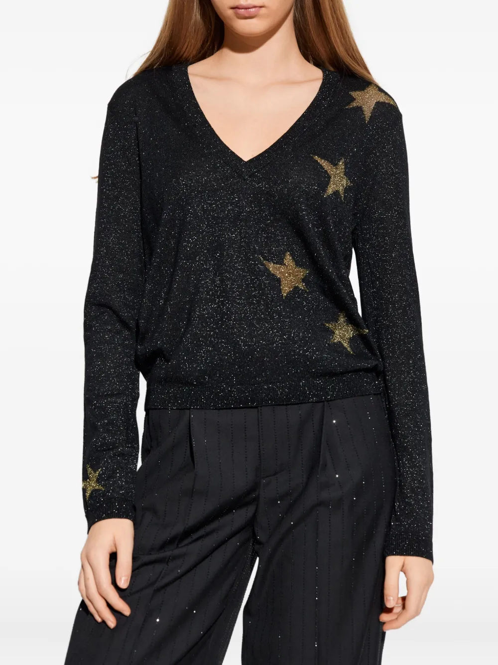 Zadig & Voltaire Rivy Stars Metallic Wool Blend Sweater In Black