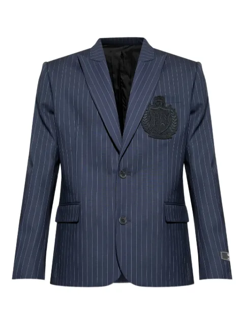 Balmain blazer con aplique del logo y estampado de rayas diplomáticas