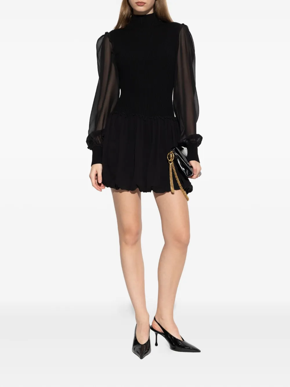 FRAME sheer-sleeve mini dress - Zwart