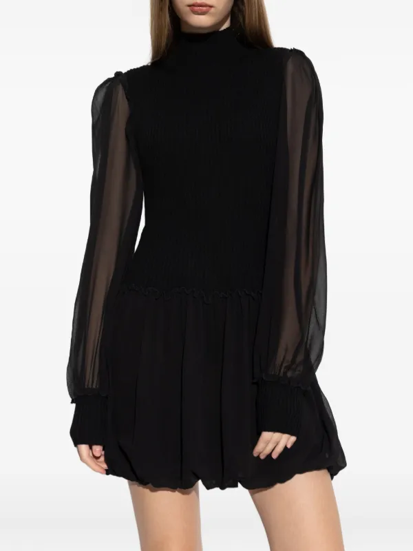 Frame Mini Dress With Sheer Sleeves - Black