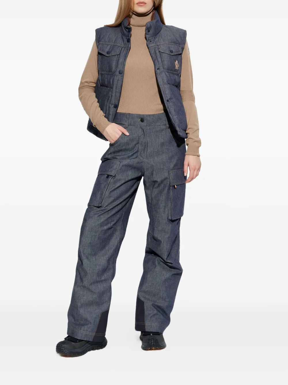 Moncler Logo-appliqué Ribbed-knit Jumper In Neutral