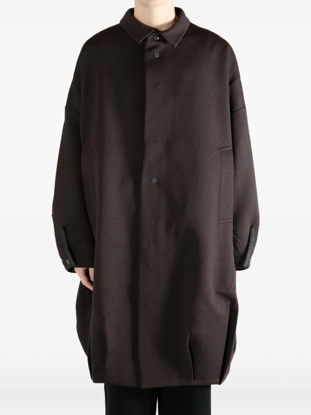 Omar Afridi Button Textured Coat In Brown
