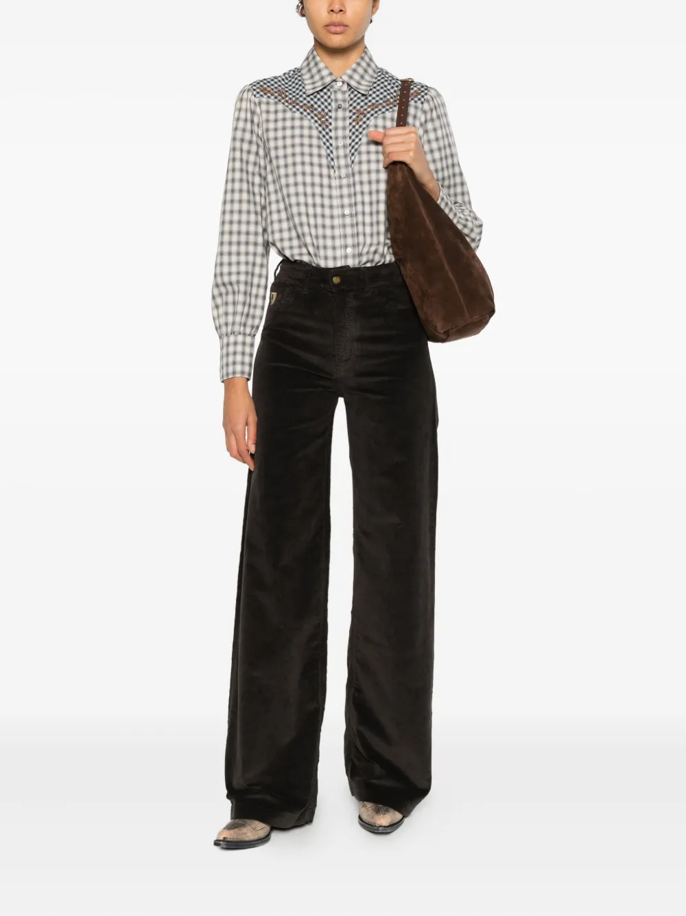 Diega Costelina Embroidered Checked Shirt In Blue