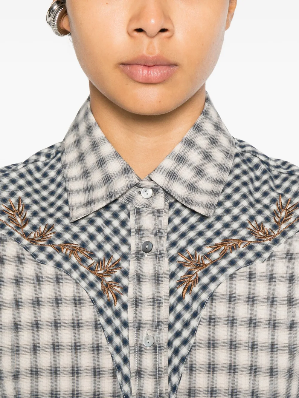 Diega Costelina Embroidered Checked Shirt In Blue